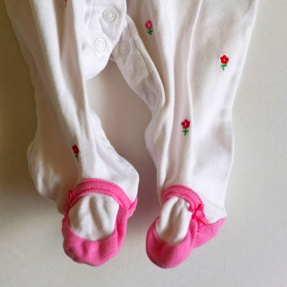 carter's floral embroidered snap footie sleeper pajamas 6 months baby girl - Picture 4 of 7
